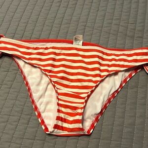 Tommy Hilfiger Red and White Striped Bikini Bottom